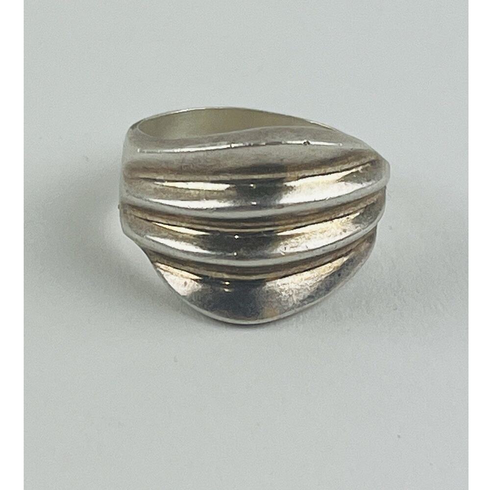 Sterling Silver Ring Mexico Modernist .925 Band Ripple Wave Brutalist Art Deco